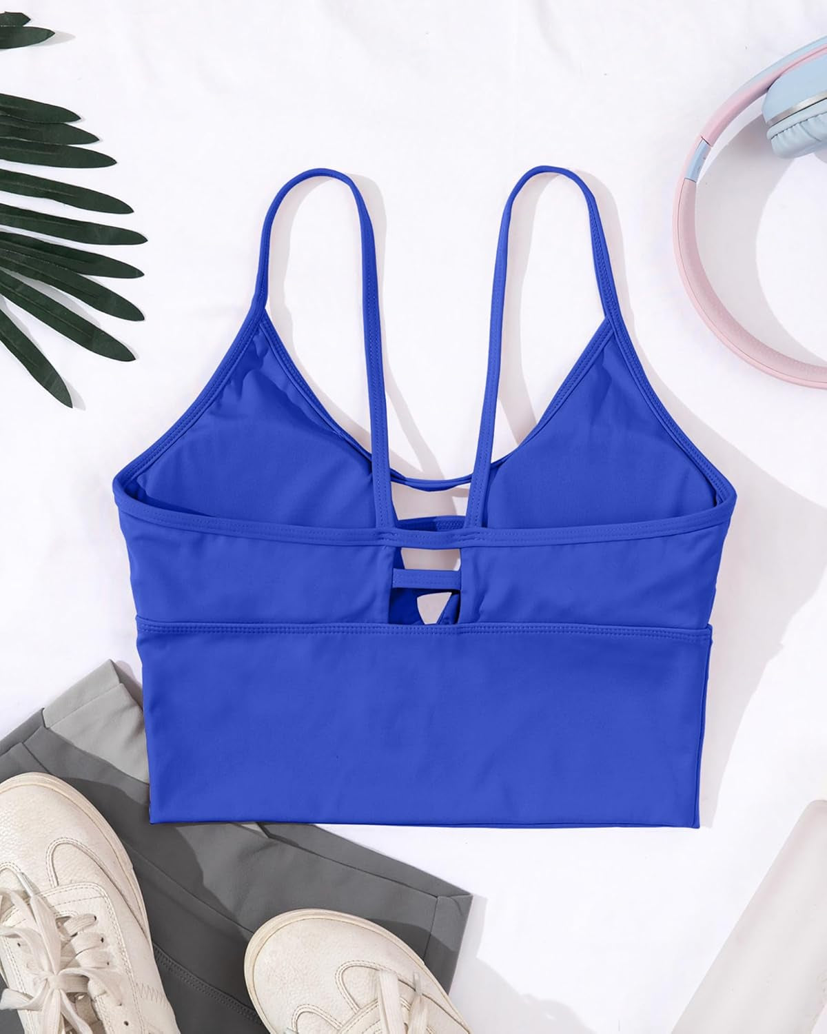 Longline Sports Bras for Women High Support Strappy Push up Workout Tops Built in Bra Padded Crop Yoga Tank Top